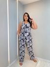 Macacão Feminino longo Plus Size Com Cinto bolso Soltinho Elegante Luxo Estampa total Casual Com cinto Bolso