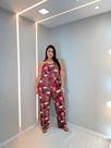 Macacão Feminino longo Plus Size Com Cinto bolso Soltinho Elegante Luxo Estampa total Casual Com cinto Bolso