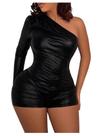 Macacão feminino Milumia de couro de um ombro preto XS