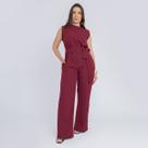 Macacão feminino pantalona soltinho regata cinto gola alta