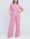 Macacão feminino pantalona soltinho regata cinto gola alta