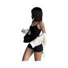 Macacão Feminino Preto Sem Mangas E Costas Abertas, Estilo Y2K, Ajuste Justo, Para Verão Macacão Feminino Preto Sem Mangas E Costas Abertas, Estilo Y2K, Ajuste Justo, Para Verão