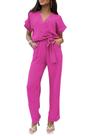 Macacão Feminino PRETTYGARDEN Rose Red Médio Decote V