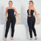 Macacão Feminino sem alça Jeans Elastano com Botões Encapados