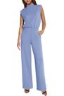 Macacão feminino SENSERISE, elegante e casual, com gola simulada, azul claro