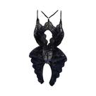 Macacão Feminino Sensual Com Costas Vazadas E Alças, Decote V Profundo, Renda Transparente E Laço, Macacão Feminino Sensual Com Costas Vazadas E Alças, Decote V Profundo, Renda Transparente E Laço,