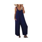 Macacão Feminino Solto De Perna Larga Sem Mangas Com Decote Redondo, Casual E Confortável Para O Macacão Feminino Solto De Perna Larga Sem Mangas Com Decote Redondo, Casual E Confortável Para O