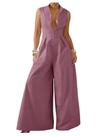 Macacão feminino SOLY HUX com zíper frontal largo, perna larga, roxo puro