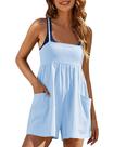 Macacão feminino TAQCUX de alças de verão com bolsos azul claro