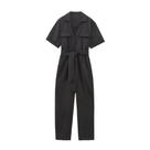 Macacão Feminino Vintage Com Cinto E Zíper Frontal, Manga Curta, Bolsos Laterais, Playsuit Fashion Macacão Feminino Vintage Com Cinto E Zíper Frontal, Manga Curta, Bolsos Laterais, Playsuit Fashion