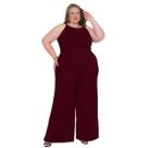 Macacão feminino viscolycra de alças amarração nas costas gola redonda acinturada pantalona reta cos alto com bolsos forrado slim plus size 40 ao 64