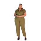Macacão Feminino Viscose Verde Militar Plus Size Domenica