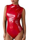 Macacão feminino WDIRARA de couro PU com gola falsa, franzido, vermelho Macacão feminino WDIRARA de couro PU com gola falsa, franzido, vermelho