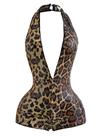 Macacão feminino WDIRARA de lantejoulas, leopardo, sem encosto, marrom Macacão feminino WDIRARA de lantejoulas, leopardo, sem encosto, marrom