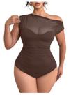 Macacão feminino WDIRARA Plus Size Mesh Sheer Café Marrom