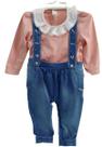 Macacão Finta Suspensório Jeans Bebê Menina Paraiso Rf 12982