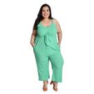 Macacão Grávida Plus Size Pantacourt Pós Parto Verde Canelado Linda Gestante
