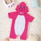 Macacão infantil Curto Com Capuz Bordado Gatinha Pink