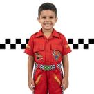 Macacão Infantil Masculino Carros Fantasia Brim Ajustável Festa Aniversário