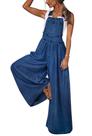 Macacão jeans feminino chouyatou, solto, perna larga, azul escuro Macacão jeans feminino chouyatou, solto, perna larga, azul escuro