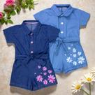 Macacão Jeans Infantil Com Faixa - Conforto E Estilo Cor:Azul ClaroTamanho:18M