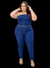 Macacão jeans plus size com lycra/sem alça com corrente REF:1373
