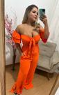 Macação longo com decote, sol Modas feminino, laranja tam G