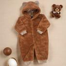 Macacão Longo de Pelucia para Bebê Com Capuz e Orelhinhas