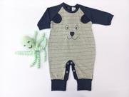 Macacão Longo em Malha - Pé Reversível - Detalhe de Urso com Orelhinhas - Nethuno Baby