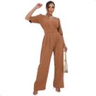 Macacão Longo Flare Manga Pantalona Alfaitaria Duna Cinto Macacão Longo Flare Manga Pantalona Alfaitaria Duna Cinto