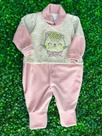 Macacão Longo Infantil Fem Plush Rose Listrado Bordado Gato