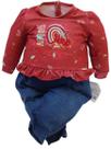 Macacão Longo Jeans Finta Conjunto Bebê Menina Enxoval 13663