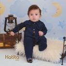 Macacão Longo Luxo Bebê Menino Malha Jeans Katita Kids 2466