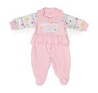 Macacão Longo Luxo Suedine Bebê Menina Rosa Bordado Ref 7960