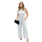 Macacão Longo Pantalona Crepe Alfaiataria Risca De Giz