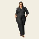 Macacão Longo Plus Size Feminino Linho Decote V Sofisticado Lia Rosa