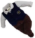 Macacao Longo Plush Bebe Menino Inverno Finta Colete 2783