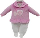 Macacão Longo Plush Luxo Bebê Menina Inverno Bordado 7164
