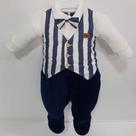 Macacão Longo Plush Luxo + Colete + Gravata Bebê Menino 7334