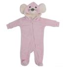 Macacão Longo Soft Bebê Menina Inverno Capuz Camesa Rosa