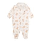 Macacão Manga Longa com Gola Feminino Suedine e Tricoline - Ursinhas Florais - Mini & Co. Tamanho:RN