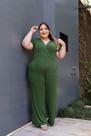 Macacão Manga Solta Decote Em V Plus Size