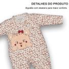 Macacão Molecotton Bebê Menina Estampado Onça Marfim Upi Uli