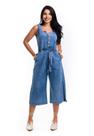 Macacão Pantacourt Jeans Feminino sem Manga Macacão Pantacourt Jeans Feminino sem Manga