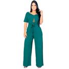 Macacão Pantalona Moda Feminino Macaquinho Com Bolso Saruel Manga Curta Com Cintinho Viscolycra Femininas Soltinho