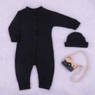 Macacão Para Bebê Com Botões e Touca - Masculino/Feminino - Dia a Dia - Confortável - Preto