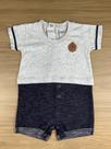 Macacão para Bebê Elegance Casual Cinza com Listras Azul Marinho