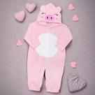 Macacão para Bebê Em Plush Com Capuz Bordado Pig Rosa Claro