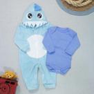 Macacão para Bebês em Plush Tubarão Azul e Body Era Uma Vez