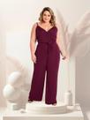 Macacão Plus Size Feminino Elegante Alças Finas Com Decote V